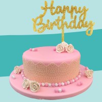 Cake-Topper "Happy Birthday" Glitzer-Gold