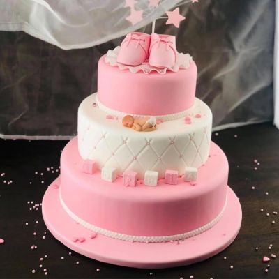 Tortendummy Set 3 Etagen Praxisbeispiel Babytorte Pink