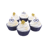 Harry Potter Zuckeraufleger als Brille mit Blitz und HP Initialen auf Cupcakes