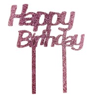 Cake Topper Happy Birthday Glitzer Rosa