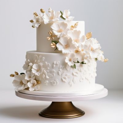 Schöner Kuchen mit weißem Fondant überzogen und mit Zuckerblumen verziert