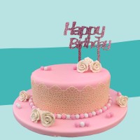 Cake Topper Happy Birthday Glitzer Rosa