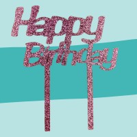 Cake Topper Happy Birthday Glitzer Rosa